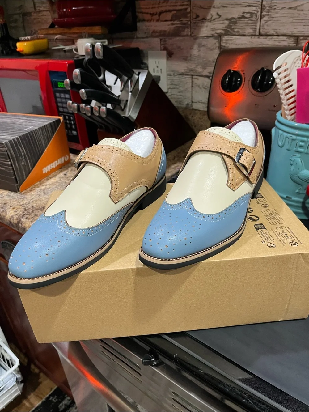 Men's Two-Tone Blue & Cream Monk Strap Dress Shoes